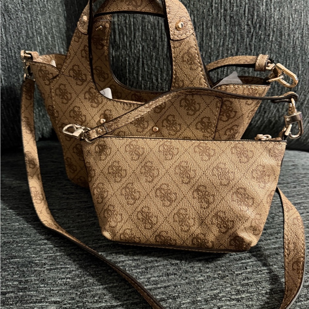 GUESS Calista Mini Brown Logo Tote Bag NWT - Picture 5 of 5